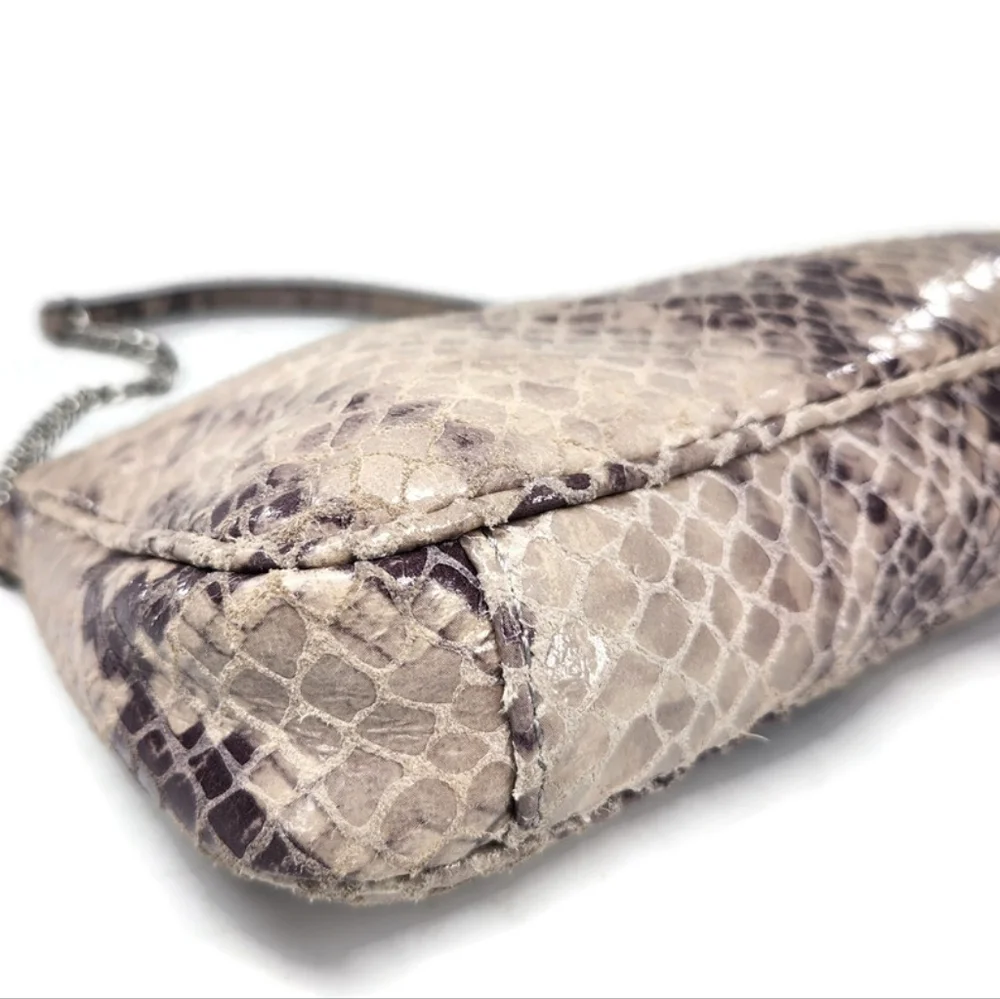 Michael Kors Berkley Pearl Grey & Cream Python Leather Clutch Or Shoulder Bag - Picture 13 of 16